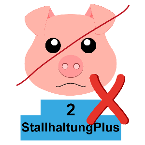 trauriges, durchgestrichenes Schweinchen mit dem Text Haltungsstufe2 